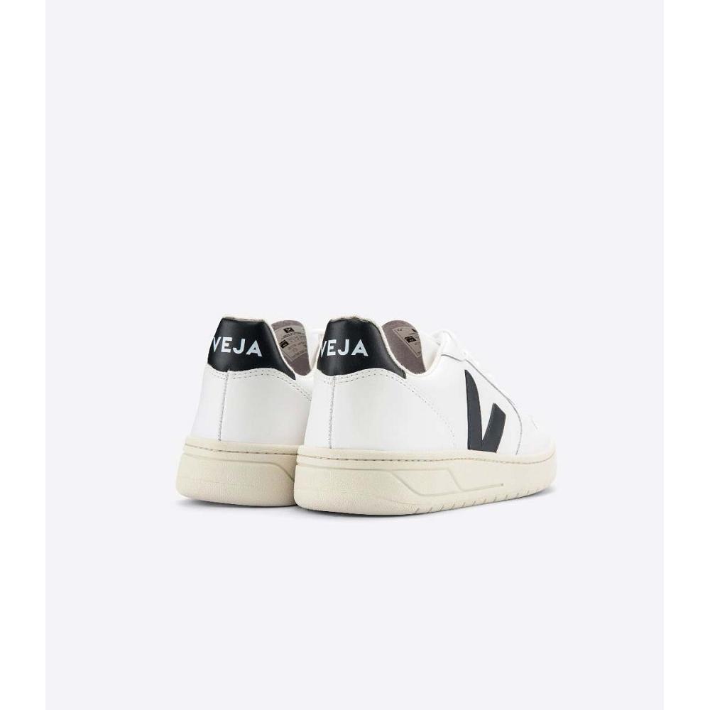 Men's Veja V-10 LEATHER Sneakers White/Black | ZA 337FDN